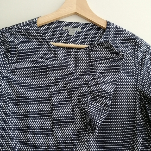 COS Cotton Poplin Ruffle Front Button Blouse Navy White 3/4 Sleeve 34 (XS) - Picture 5 of 16